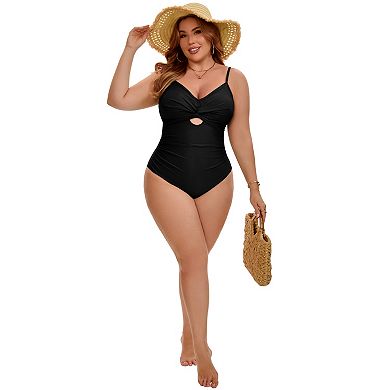 Women's Plus Size 1 Piece Bikini Tummy Control Cutout High Waisted Beach Bathing Suit Swimwear