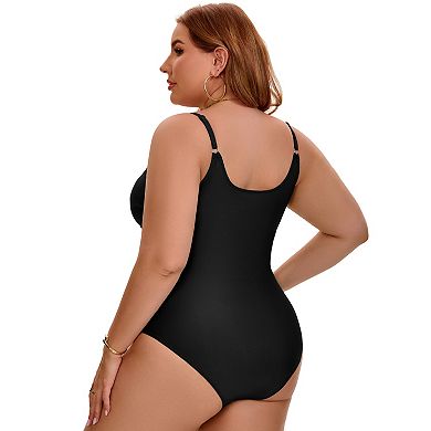 Women's Plus Size 1 Piece Bikini Tummy Control Cutout High Waisted Beach Bathing Suit Swimwear