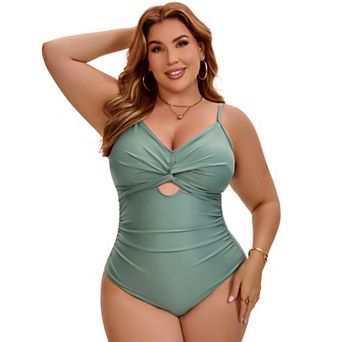 Women's Plus Size 1 pc Bikini Tummy Control Cutout High Waisted Beach Bathing Suit Swimwear