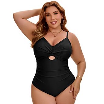 Women's Plus Size 1 pc Bikini Tummy Control Cutout High Waisted Beach Bathing Suit Swimwear