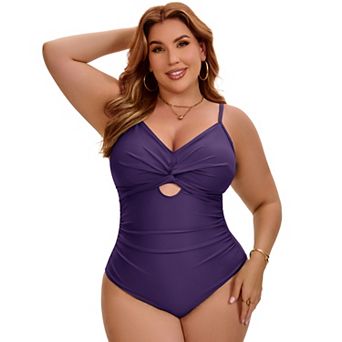 Women's Plus Size 1 pc Bikini Tummy Control Cutout High Waisted Beach Bathing Suit Swimwear