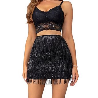 Women Sequin Skirt Belly Dance Glitter Rave Outfit Wrap Mini Skirt