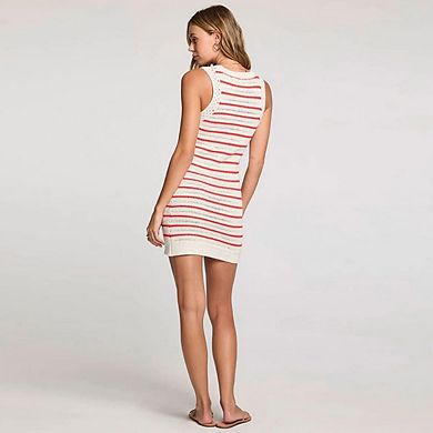 Women's Striped Knit Sleeveless Mini Dress with Crew Neck
