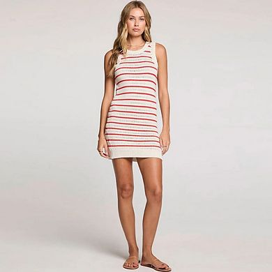 Women's Striped Knit Sleeveless Mini Dress with Crew Neck