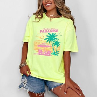 Greetings From Paradise Palm Tree - Women's Garment Dyed Graphic T-Shirt