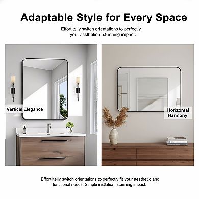 KSIZUIS 30"x36"Black Rectangle Vanity Mirror with Rounded Corners-Wall Mounted for Bathroom&Bedroom