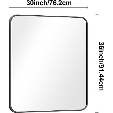 KSIZUIS 30"x36"Black Rectangle Vanity Mirror with Rounded Corners-Wall Mounted for Bathroom&Bedroom