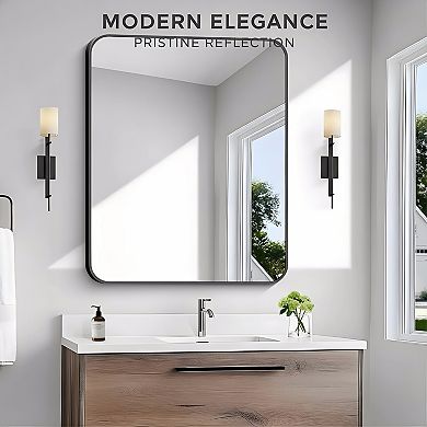 KSIZUIS 30"x36"Black Rectangle Vanity Mirror with Rounded Corners-Wall Mounted for Bathroom&Bedroom