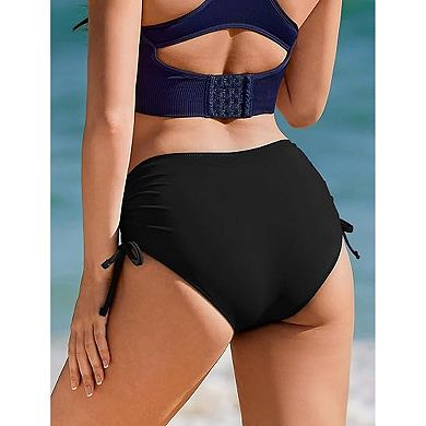 Ekouaer Women’s Mid Waist Full Coverage Swim Bottom Adjustable Bathing Suit Bottom
