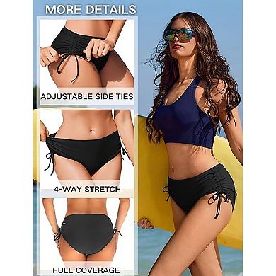 Ekouaer Women’s Mid Waist Full Coverage Swim Bottom Adjustable Bathing Suit Bottom