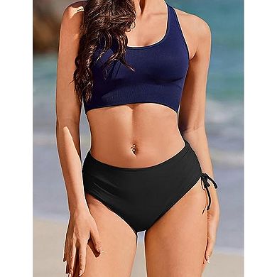 Ekouaer Women’s Mid Waist Full Coverage Swim Bottom Adjustable Bathing Suit Bottom