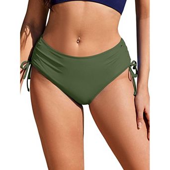 Ekouaer Women’s Mid Waist Full Coverage Swim Bottom Adjustable Bathing Suit Bottom