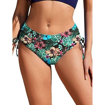 Ekouaer Women’s Mid Waist Full Coverage Swim Bottom Adjustable Bathing Suit Bottom