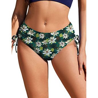 Ekouaer Women’s Mid Waist Full Coverage Swim Bottom Adjustable Bathing Suit Bottom