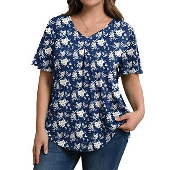 Zeagoo Women's Plus Size Short Sleeve V Neck Floral Tunic Tops Dressy Casual Summer Blouses