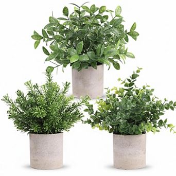 KSIZUIS 3 Pack Mini Artificial Eucalyptus Potted Plants for Home Office Decor