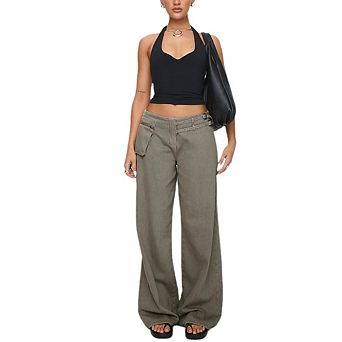 Women's Baggy Pants Adjustable Waisted Wide Leg Vintage Straight Loose Trousers