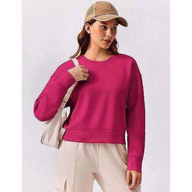 Pinspark Women's Cropped Crewneck Sweatshirt Soft Lightweight Long Sleeve Fall Pullover Top