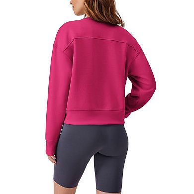 Pinspark Women's Cropped Crewneck Sweatshirt Soft Lightweight Long Sleeve Fall Pullover Top