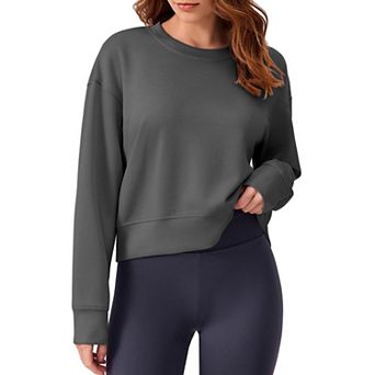 Pinspark Women's Cropped Crewneck Sweatshirt Soft Lightweight Long Sleeve Fall Pullover Top