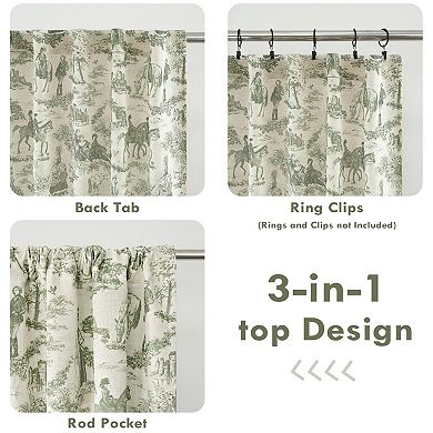 DriftAway 100% Blackout Toile Linen Curtain for Bedroom Double Layer Farmhouse Pattern Thermal Sound