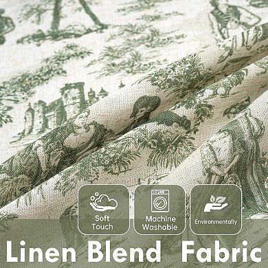 DriftAway 100% Blackout Toile Linen Curtain for Bedroom Double Layer Farmhouse Pattern Thermal Sound