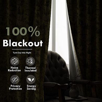 DriftAway 100% Blackout Toile Linen Curtain for Bedroom Double Layer Farmhouse Pattern Thermal Sound