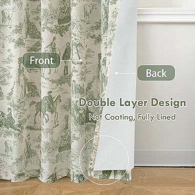 DriftAway 100% Blackout Toile Linen Curtain for Bedroom Double Layer Farmhouse Pattern Thermal Sound
