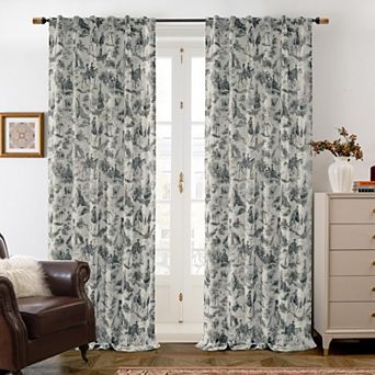 DriftAway 100% Blackout Toile Linen Curtain for Bedroom Double Layer Farmhouse Pattern Thermal Sound