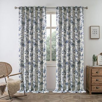 DriftAway 100% Blackout Toile Linen Curtain for Bedroom Double Layer Farmhouse Pattern Thermal Sound