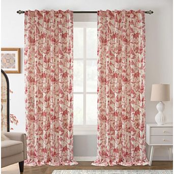 DriftAway 100% Blackout Toile Linen Curtain for Bedroom Double Layer Farmhouse Pattern Thermal Sound