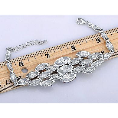 Silvery Tone Swarm Insect Petal Berry Crystal Bracelet Bangle