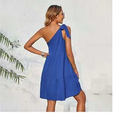 Women's Summer Sleeveless Dress Boho One Shoulder Ruffle Tiered Layered Flowy A Line Dresses