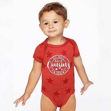 Red White And Blue Cousin's Crew - Baby Short Sleeve Star Bodysuit