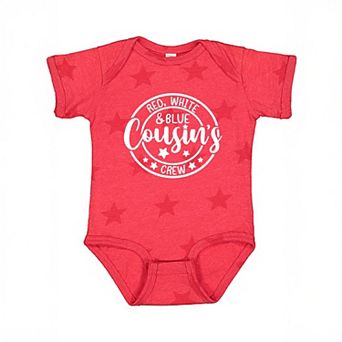 Red White And Blue Cousin's Crew - Baby Short Sleeve Star Bodysuit