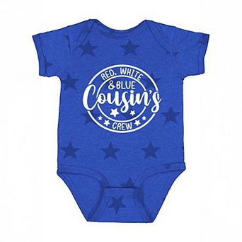 Red White And Blue Cousin's Crew - Baby Short Sleeve Star Bodysuit