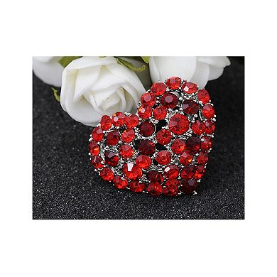 Womens Crystal Rhinestone Valentine Heart Love Brooch Pin