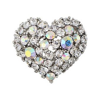 Womens Crystal Rhinestone Valentine Heart Love Brooch Pin