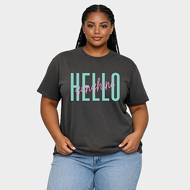 Hello Sunshine Tall - Women's Plus Sized Garment Dyed Graphic T-Shirt