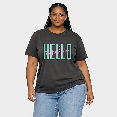 Hello Sunshine Tall - Women's Plus Sized Garment Dyed Graphic T-Shirt