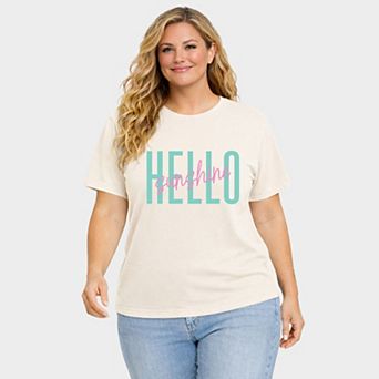 Hello Sunshine Tall - Women's Plus Sized Garment Dyed Graphic T-Shirt
