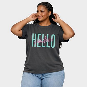 Hello Sunshine Tall - Women's Plus Sized Garment Dyed Graphic T-Shirt