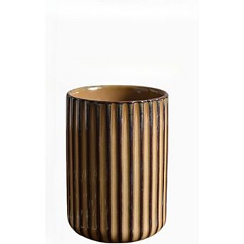 KSIZUIS Brown Ceramic Toothbrush Holder&Cup Set - Countertop Bathroom Organizer