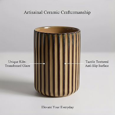 KSIZUIS Brown Ceramic Toothbrush Holder&Cup Set - Countertop Bathroom Organizer