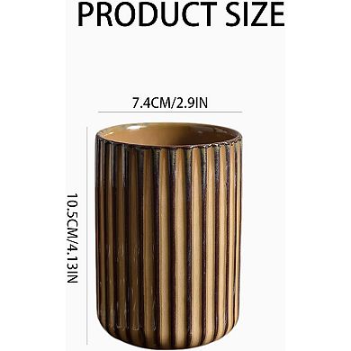 KSIZUIS Brown Ceramic Toothbrush Holder&Cup Set - Countertop Bathroom Organizer