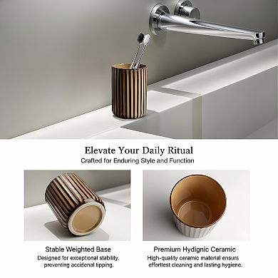 KSIZUIS Brown Ceramic Toothbrush Holder&Cup Set - Countertop Bathroom Organizer