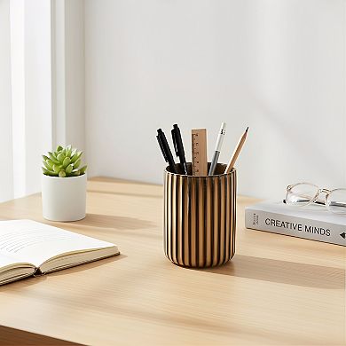 KSIZUIS Brown Ceramic Toothbrush Holder&Cup Set - Countertop Bathroom Organizer