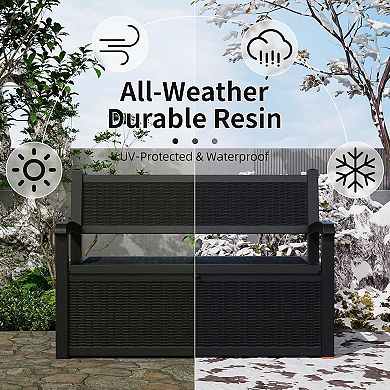EFU 80 Gallon Storage Bench with Lockable Lid, Weatherproof Resin Patio Seat for Outdoors