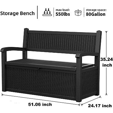 EFU 80 Gallon Storage Bench with Lockable Lid, Weatherproof Resin Patio Seat for Outdoors