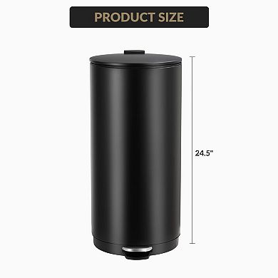 8 Gallon Round Trash Can with Soft-Close Lid and Foot Pedal Compact Kitchen Trash Can